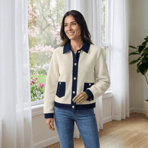 Womens Nanette Lepore Long Sleeve Denim Collar Sherpa Jacket